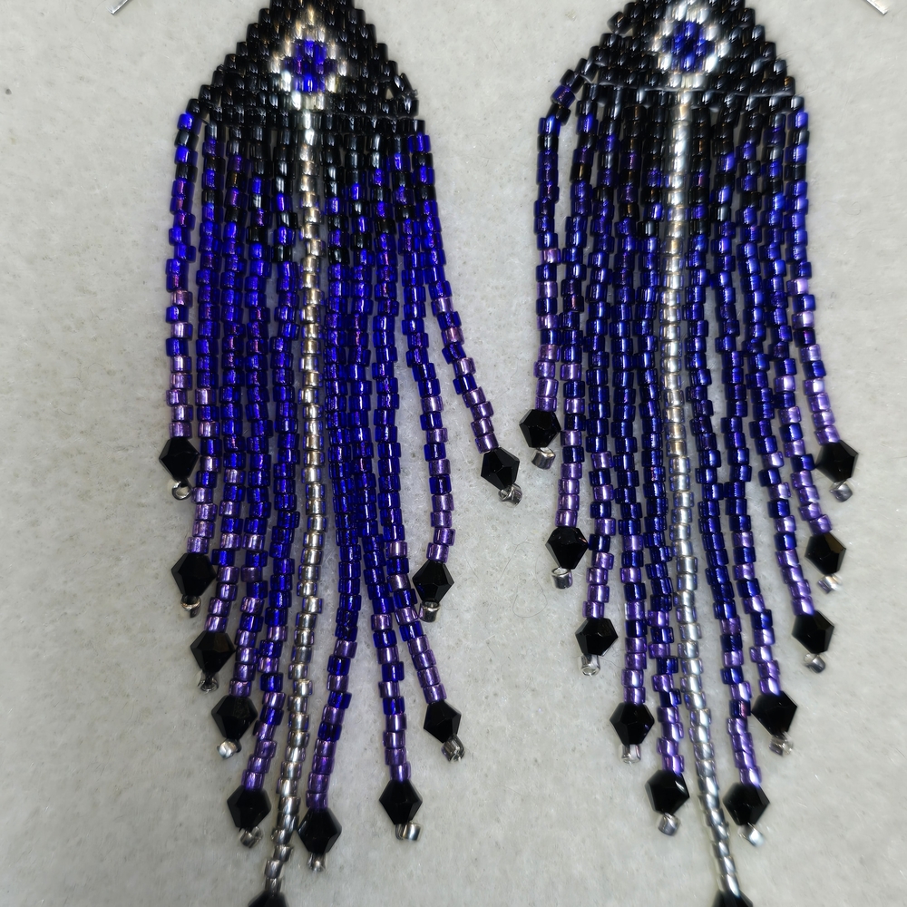 Elegant Beaded Dangle Earrings - Black, Blue, and Purple (sold see description)
